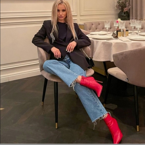 Zara Pointed Toe Heeled Ankle Red Boots Size 6 - Picture 4 of 13